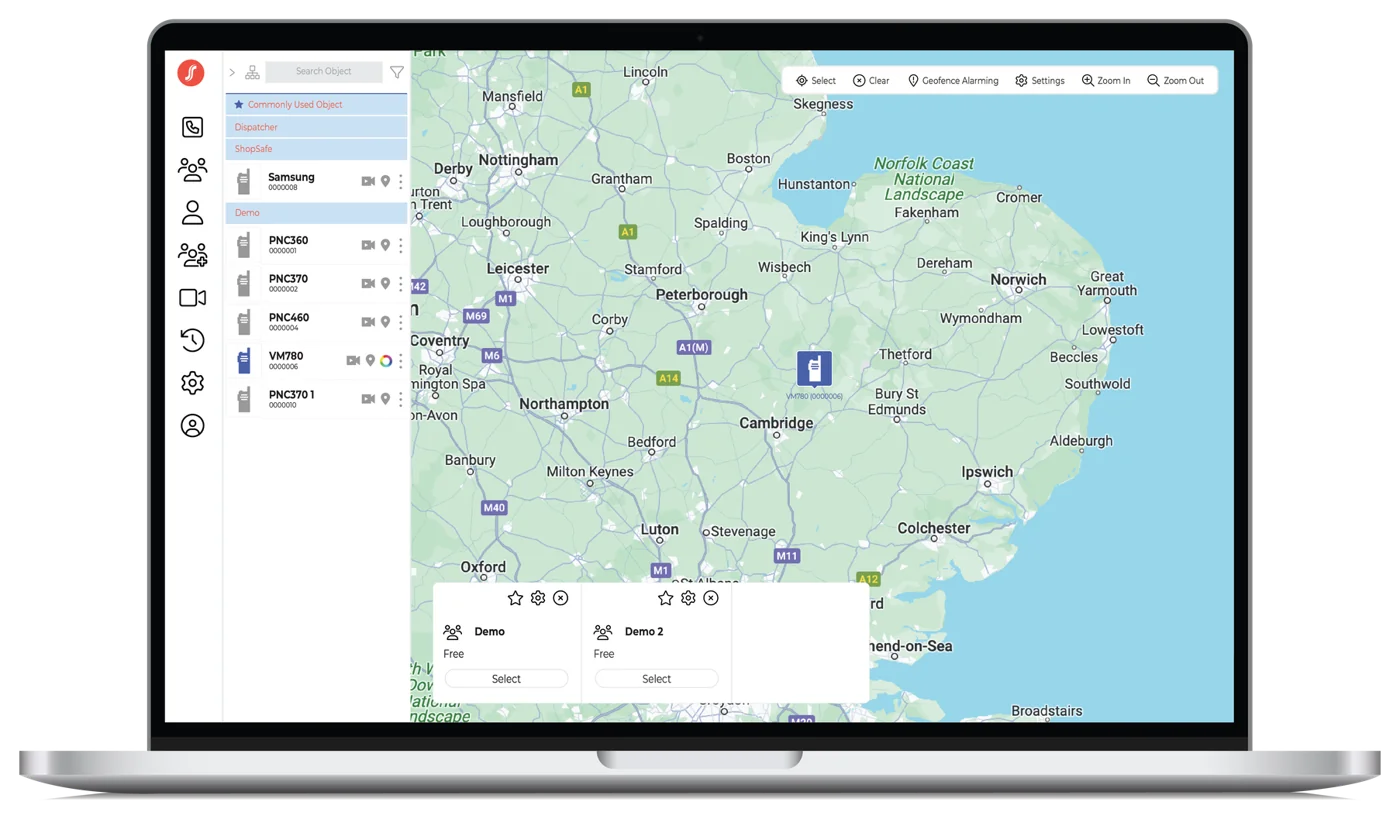 Control room map showing a colleague's live location