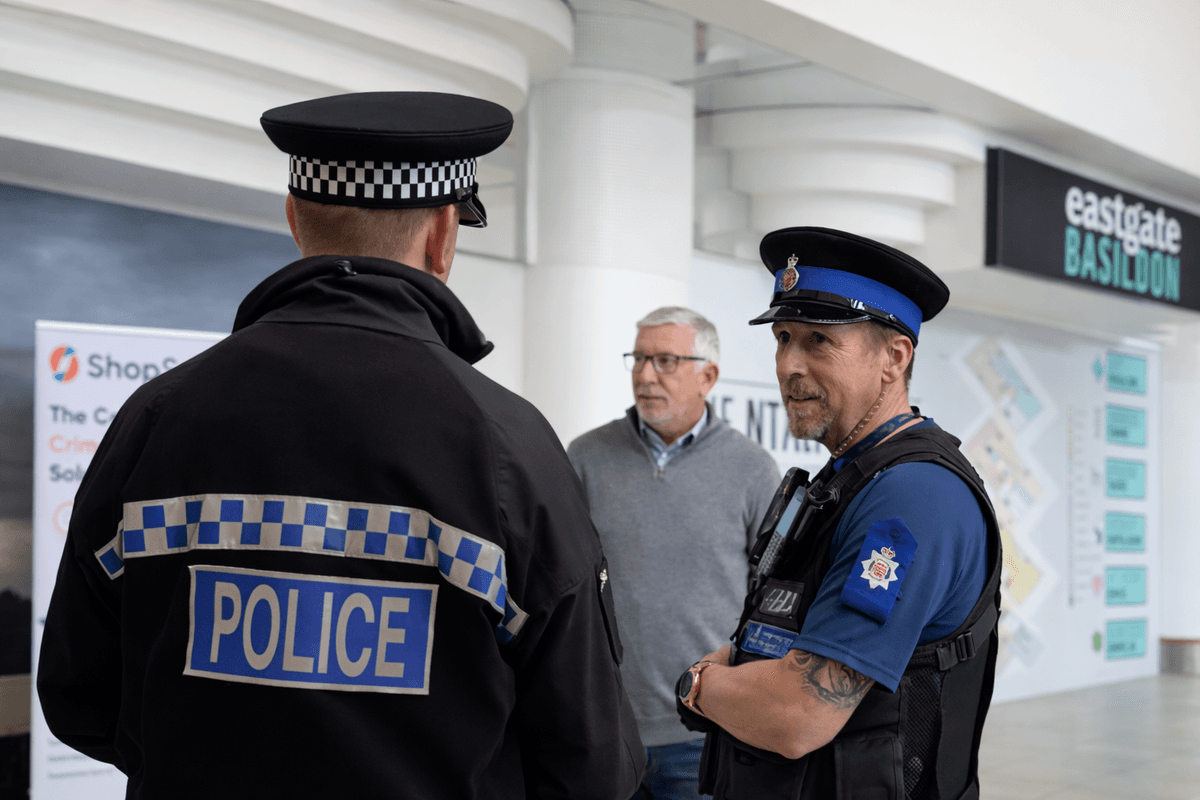Essex Police frontline officer accessing retail crime intelligence on mobile device